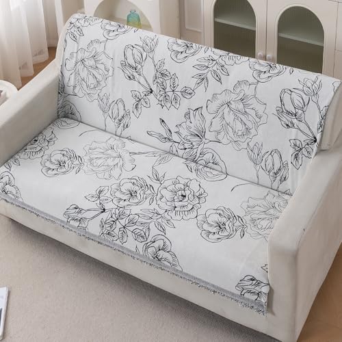 Image of HOKIPO Serene Abode Sofa Cover 2 Seater, 180x120 cm, White Rose Garden