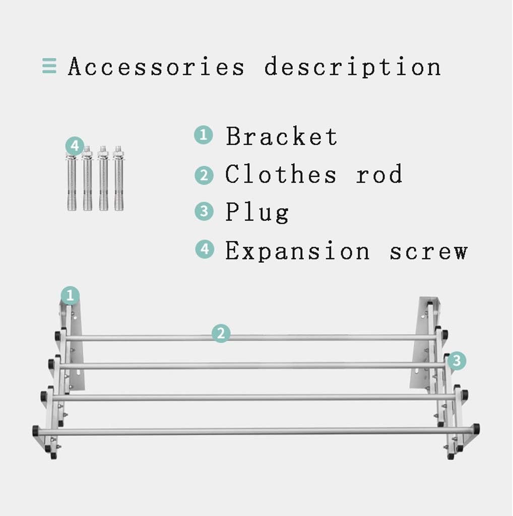 タオルバー 壁掛け式洋服ラック、省スペース、バスルームタオルラック、フック、伸縮式折りたたみ洋服ラック、物干し竿4本付き、物干し用洋