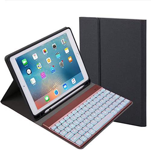 Neutral products Teclado inalámbrico Bluetooth extraíble Teclado retroiluminado de 7 Colores para 2018 iPad / 2017 iPad / Pro9.7 / Air2 / Air Soporte para lápiz Universal de Colores (Negro)