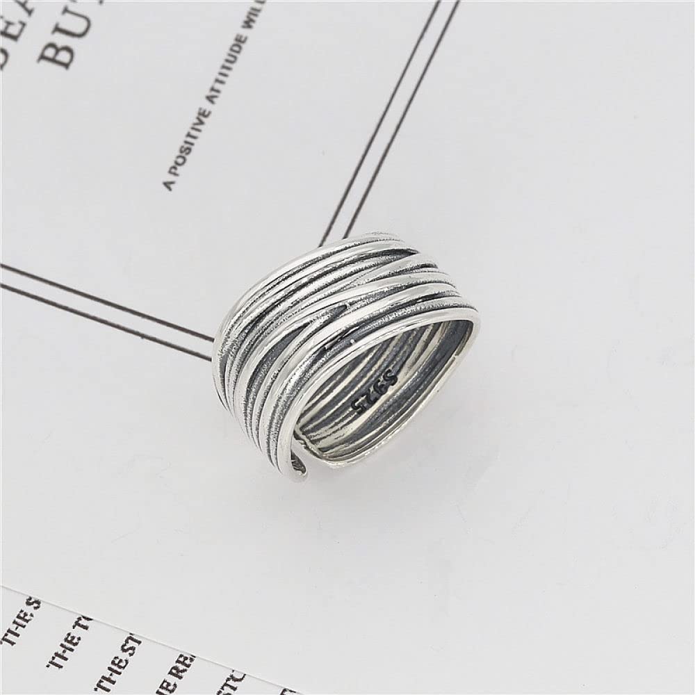 HGJH Ring Aus 925Er Sterlingsilber, S925 Sterling Silber Linien Ring Verstellbare Ringe Retro Offener Ring Silber Daumenring Ewigkeitsring Hochzeitscharme Schmuck Geschenke Für Männer Mädchen Damen