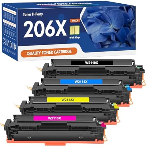 206X 206A Toner Cartridges 4 Pack High Yield M283fdw N283cdw Set Compatible Replacement for HP 206X 206A Color Laserjet Pro MFP M283cdw M255dw M283 Printer Ink (with Chip, Black Cyan Yellow Magenta) Cover
