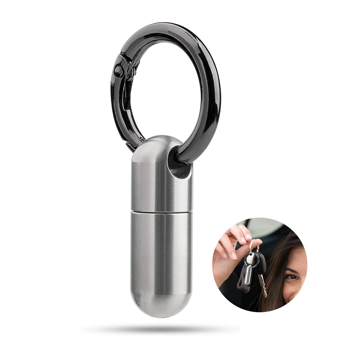 Portapillole Titanio Mini Portachiavi Portapillole Piccolo Impermeabile Tascabile Giornaliero Elegante Portatile bottiglia di pillola contenitore per campeggio, viaggio,2pack