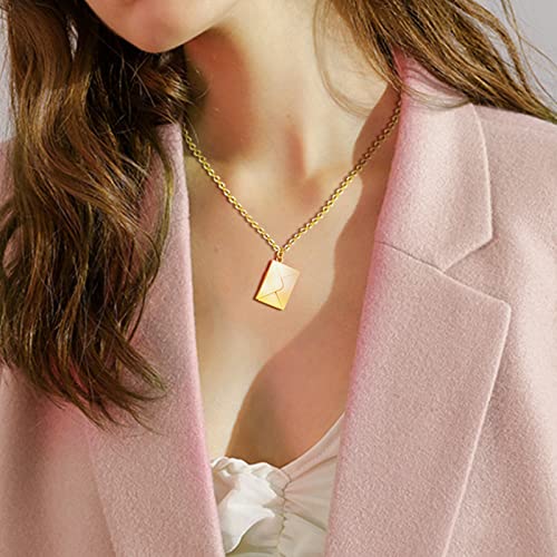 Agislone Personalized Envelope Locket Necklace For Women Customized Message Name Date Phrase Love Letter Necklace For Wife Mom Girlfriend Bff Couples (05 Gold, Double-Sided Lettering) #TOP3