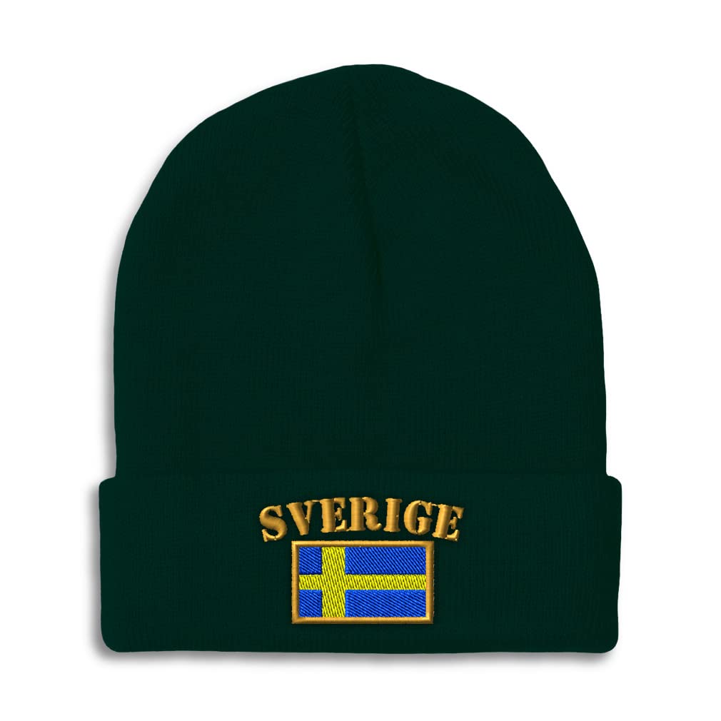 Beanies for Men Sweden Sverige Flag Embroidery Flags World Cup Soccer Winter Hats for Women Acrylic Skull Cap 1 Size Forest Green Design Only