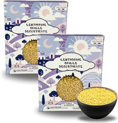 LEGUD - Legumbres descascaradas 2 paquetes de lentejas amarillas descascaradas, legumbres secas Made in Italy, ideales para sopas de legumbres, alimentación complementaria y dietas saludables. Sin OGM
