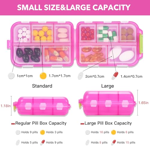 Image of Large Travel Pill Organizer, 10 Compartments Small Portable Pill Case with 189 Medicine Labels, Compact Medicine Storage Box for Purse, Pocket, Airplane, Travel, Nurse Daily Use 3 Pack