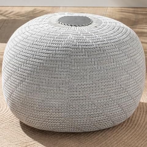 English Home Large Ottoman Foot Stool, Knitted Foot Rest, Round Pouf Chair, Modern Living Room Furniture Bean Bag, Room Decor, Bedroom Footstool, Boho Pouffe, Home Decor Poof, 20" W x 15" H, Gray Cover