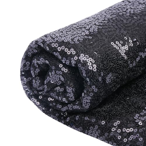 YIEMI Sequin Fabric for Fashionable Clothing, Toy Decoration, Tablecloth and DIY - Black (1 Yard)