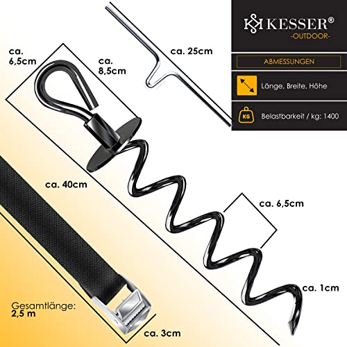 KESSER® 4 Bodenanker Erdanker 9-teiliges Set Befestigung für Trampolin, Schaukel, Pavillon, Partyzelt, Gartenhaus, Schaukel, Zelt, aus 1cm Ø Edelstahl Zum Eindrehen, + 4 Gurte + Drehhilfe