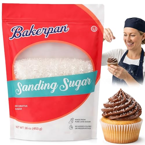 Bakerpan Sanding Sugar for Baking & Cookie Decorating - 16 Ounces Sparkling Sugar Sprinkles for Cookies, Cakes, Cocktails (Made In USA)