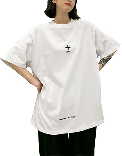 Amazon ジョプリンアンドコー ワンポイント刺繍ロゴ 半袖tシャツ クルーネック ドロップショルダー レディース トップス Tシャツ おしゃれ ワンポイント 刺繍 ロゴ ロゴ刺繍 おしゃれtシャツ ロゴtシャツ ユニセックス 男女兼用 ペアルック カップル ルームウェア