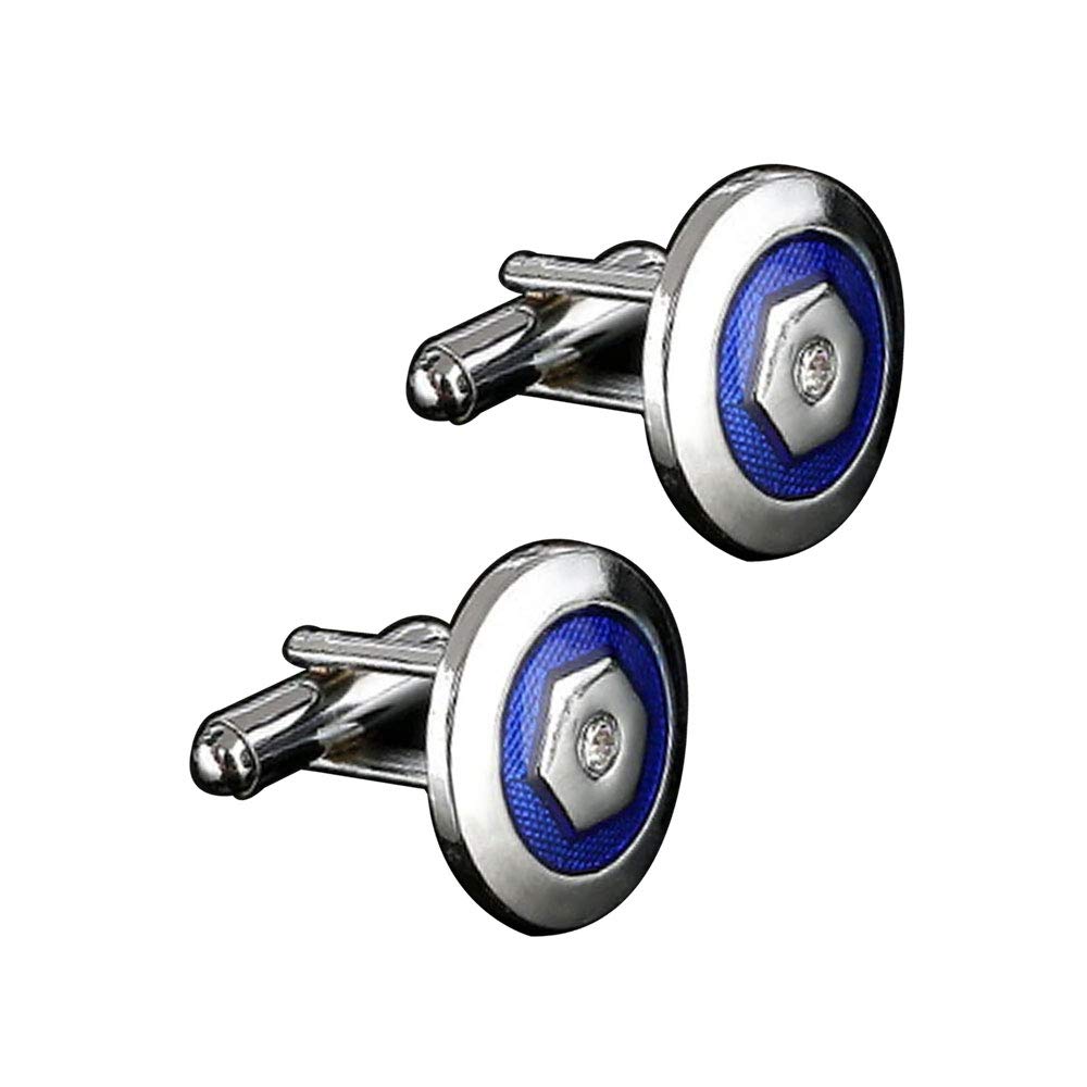 Cufflinks - Classic Yet Trendy Blue Enamel & Crystal Embedded Round Silver Plated, for Men & Women, Office Corporate & Party, in a Gift Box (1 Pair)-image-25