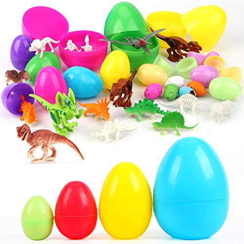 Sizonjoy Toys Filled Easter Eggs, Prefilled Surprise Eggs with Small Dinosaur Toys Inside for Easter Hunt Event, Basket Stuffers Fillers and School Classroom Prize for Kids