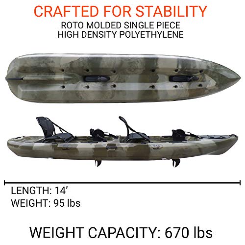 BKC PK14 14' Tandem Sit On Top Pedal Drive Kayak W/Rudder System and Instant Reverse, 2 Paddles