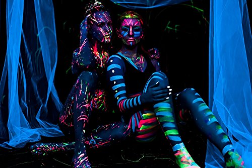 Midnight Glo Uv Neon Face & Body Paint Glow - Blacklight Reactive Fluorescent Paint - Safe, Washable, Non-Toxic, Great For Raves, Parties, Festivals, Halloween (2 Oz Bottles(8)) #TOP2