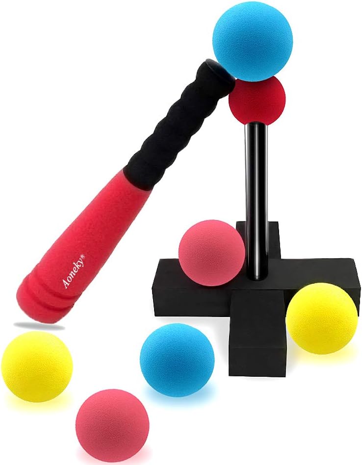 Aoneky Mini Foam Tball Set for Toddlers - Carry Bag Included - Best Baseball T Ball Toys for Kids Age 1 Years Old (Red) : Toys & Games
