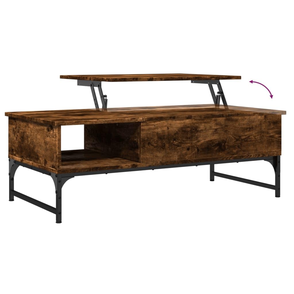 Homgoday Table basse en chêne fumé 100 x 50 x 35 cm en bois d'ingénierie et métal, table d'appoint pour salon, salle de réception d'invités, chambre à coucher et mobilier de bureau