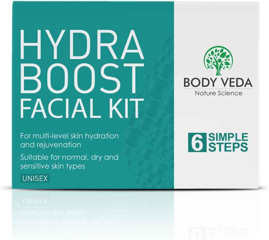 Body Veda Hydra Boost Facial Kit - 6 Step Hydration and Rejuvenation System for Normal, Dry, and Sensitive Skin Types, For Women & Men