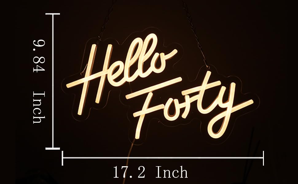 Image of Hello Forty Neon Sign 40th Birthday Decorations for Women Happy Birthday Neon Sign 40th Gifts Wall Decor Happy Birthday Light Up Sign