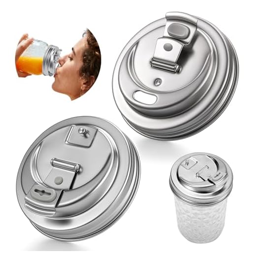 Palksky Mason Jar Drinking Lids,Stainless Steel Wide Mouth Mason Jar Sip Lid accessories,Anticracking Leak Proof Seal Flip Cap Cover Airtight Accessories for Drink,2Pack