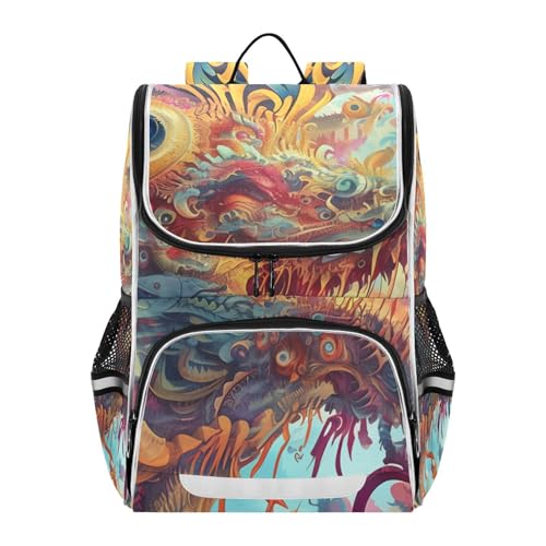 Mochila de viaje con diseño de dragón chino ideal para excursiones y portátil de estudiantes