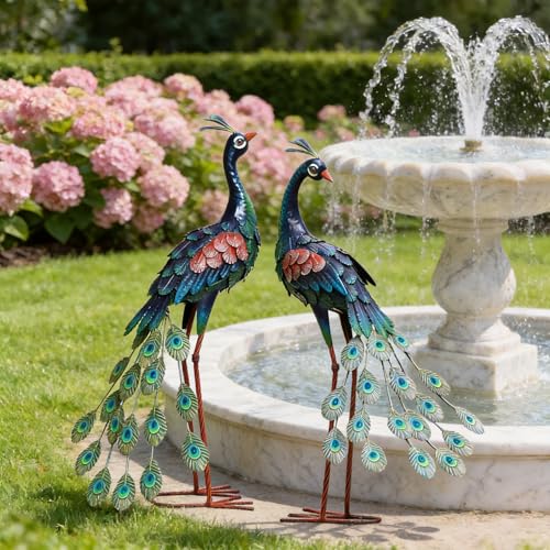 CHISHEEN Garden Peacock Statues Outdoor Metal Décor