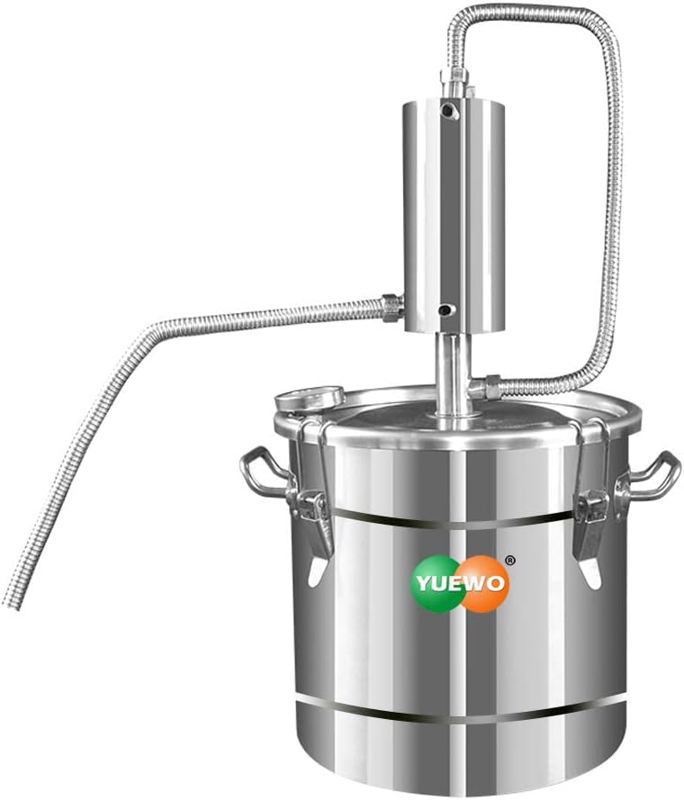 YUEWO 12 Liters/3 Gallon Home Distiller Still Spirits Alcohol Wine Making Cooling Tower with Thermometer/Water Pump for Whisky Water Essential Oil Stainless Steel (3 Gallon 12 Liters)