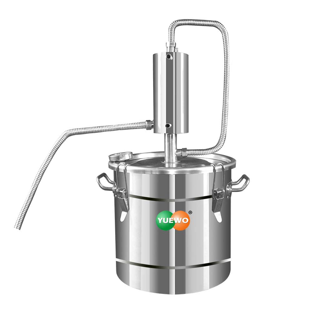 YUEWO 12 Liters/3 Gallon Home Distiller Still Spirits Alcohol Wine Making Cooling Tower with Thermometer/Water Pump for Whisky Water Essential Oil Stainless Steel (3 Gallon 12 Liters)