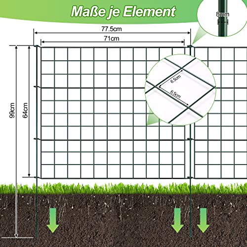 SWANEW Teichzaun,steckzaun,Gartenzaun Metall,Freigehege,Zaun,Gitterzaun,gehege kaninchen,zaun für hunde, Zaun Teich 11tlg 5 Zaunelemente und 6 Befestigungsstäben (Gerade)