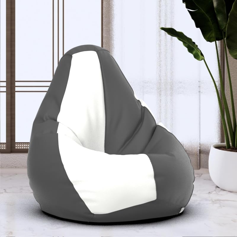 Bean Bag Chair Cover | Size: 0XL | Color: Dark-Grey White | Without Beans | Premium Leatherette Cover (CMF 3643)-image-39