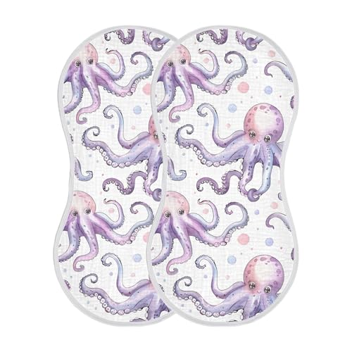 xigua Cute Octopus Baby Burp Cloths for Newborn Boys and Girls 2 Pack, Soft & Absorbent Cotton Baby Burp Cloth, Baby Washcloths, Newborn Towel, Burp Rags2