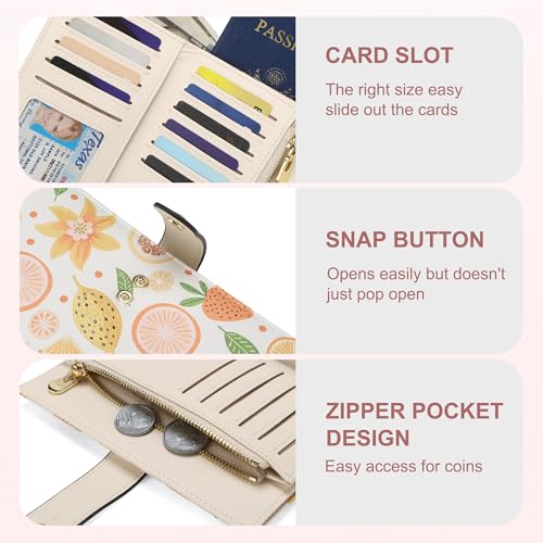 Image of yiijay Womens Wallet RFID Blocking Vegan Leather Trifold Clutch Credit Card Holder Ladies Travel Wallet Purse with Pen Holder, 2Fruit, Medium, Rfid Wallet