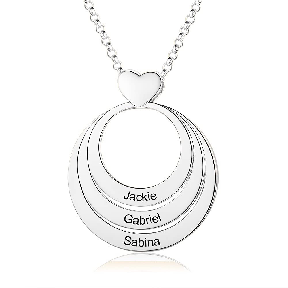 kaululu Collana Donna Cuore Personalizzata 1-5 Famiglia BFF Bambino Nome Ciondolo con Nomi Graver Gioielli Personalizzati per Mamma (3 Names Argento)