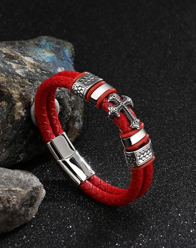 Pulsera cruz hombre plata y cuero religioso miniatura 4