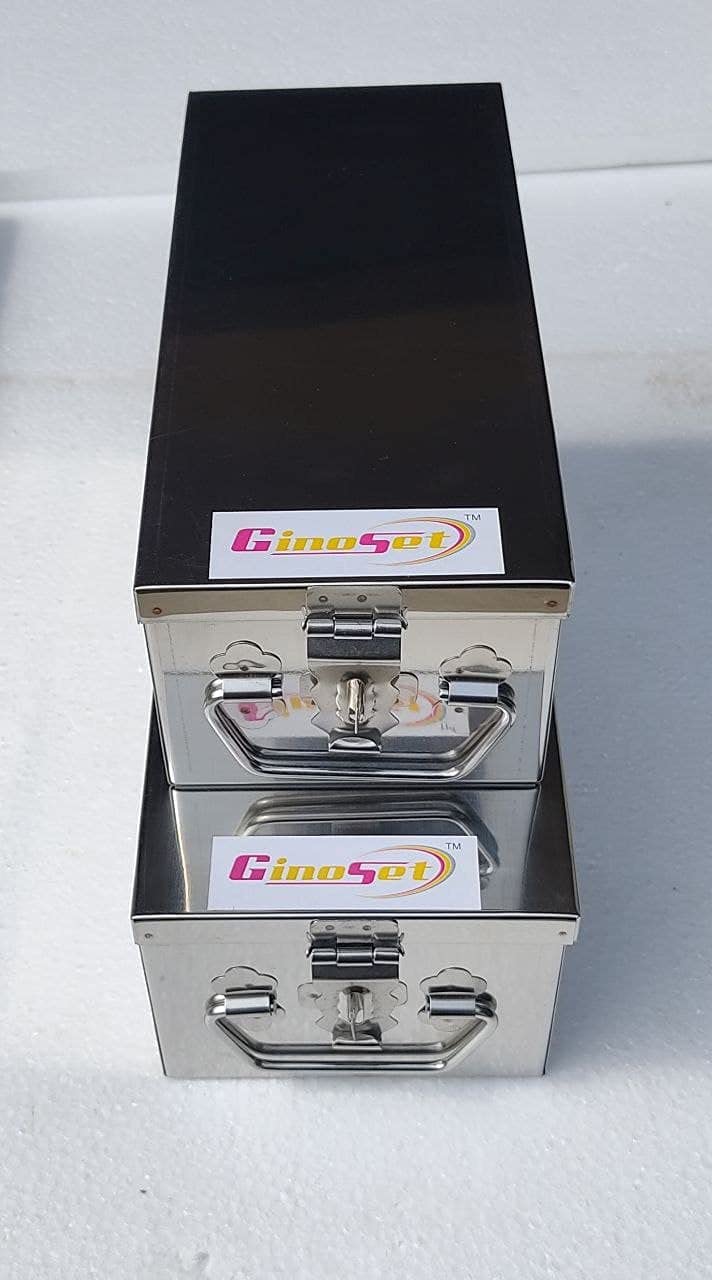 GvanyS® Stainless Steel Locker Boxes Jewellery Boxes Cash Peti Set (Multi_Pack of 2) Size - 10 Inch, 12 Inch