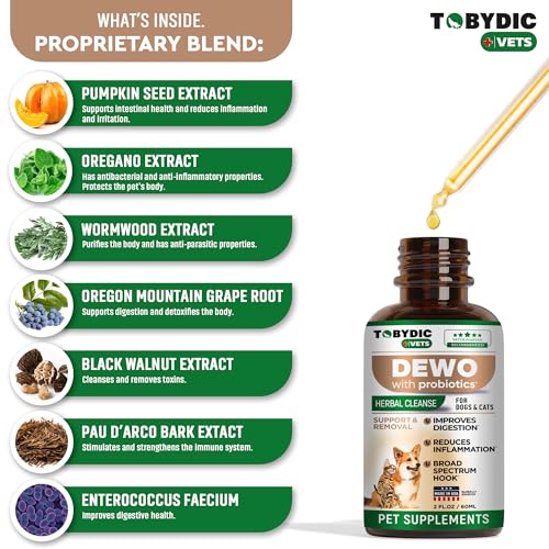 Tobydic Broad Spectrum Herbal Intestinal Defense with Probiotic for Cats & Dogs - Natural Support Helps to Remove Toxins - Supplement Drops - Made in USA
