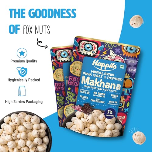 Image of Happilo Premium Super Snack Makhana Himalayan Salt & Pepper 55g | Roasted Foxnuts, Phool Makhana, Lotus Seeds | Healthy Snacks | Low Calorie, Vegan & Crunchy