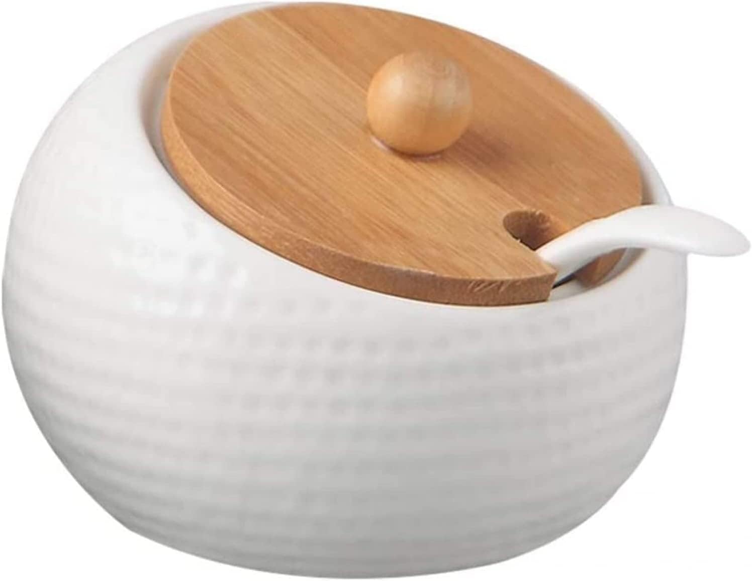 Ceramic Sugar Bowl， Ceramic Sugar Bowl Porcelain Sugar Bowl with Lid and Porcelain Spoon 180ml in Stripe Shape, Suit for Coffee Bar Kitchen and Home Breakfast