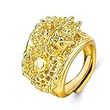 CFWSHJ Anillo con Forma de dragón intimidante Chapado en Oro de latón, Anillo Ajustable con Apertura para Hombre Vintage King Jinlon