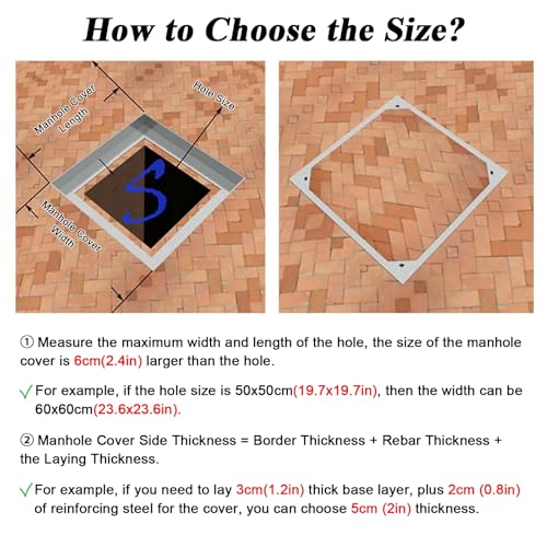 Coperchio di ispezione Quadrato con Ganci di Sollevamento da 20"-36" per Accesso a fognature e Fosse settiche. Coperchio per pozzetto Resistente per Un Facile Accesso e Manutenzione.
