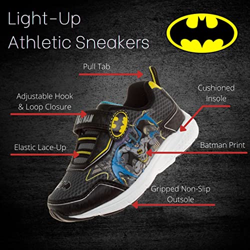 Josmo Boys Batman Shoes -Toddler Kids Character Superhero Comics Slip On Laceless Runner Lightweight Breathable Sneakers Light Up Tennis (11 Little Kid) Black Yellow #TOP4