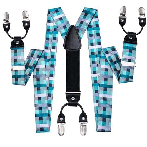 Image of Hi-Tie Men Suspender Bowtie Set Suspenders Pre-tied Bow Tie Pocket Square Cufflinks Adjustable Y Shape 6 Clips Braces Tuxedo