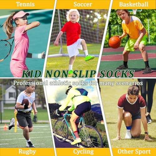 SkiBeaut Kids Soccer Grip Athletic Socks, 4 Pack Anti Skid Football Youth Grippy Slipper Socks for Youth Boy Girl 4-16 Years4