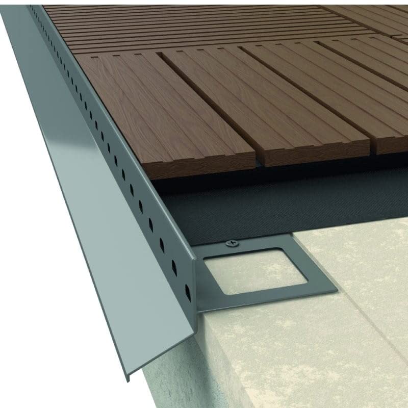 Renoplast® Perfil de Alero de Aluminio D25 200cm Grafito | Acabado de Terrazas y Balcones | Suelos Ventilados Elevados | Sistemas de Drenaje de Agua | Perfil Angular | Protección contra la Corrosión