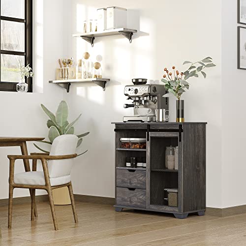 Homcom Industrial Sideboard Buffet Cabinet, Kitchen Cabinet, Coffee Bar Cabinet With 2 Drawers, 2 Open Shelves And Metal Mesh Sliding Door, Dark Brown #TOP1
