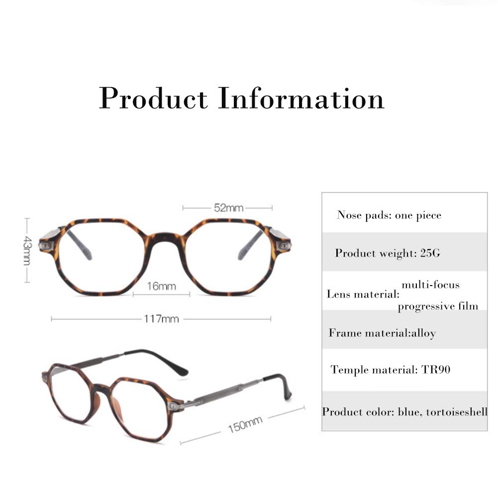 Gafas de Lectura de Marco Completo Progresivo de Bloqueo de luz Azul TR90 de Marco Completo, Lente para PC Bisagras Resistentes Lentes y Casi Lentes de Doble Uso Lentes para Hombres Mujeres