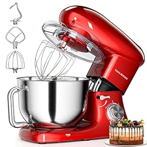 SASA ROCOO Stand Mixer, 7.5QT 660W 6+P Speed Tilt-Head Food Mixer, Kitchen Electric Mixer with Stainless Steel Bowl,Whisk,Dough Hook and Beater (RD)