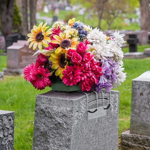 Hahood 4 Pack Memorial Day Headstone Flower Saddle with Floral Foam 17 x 12 Inch Gravestone Saddle Cemetery Flower Holder Outdoor Wire Rustproof Tombstone Saddle Cemetery Floral Ar image 5