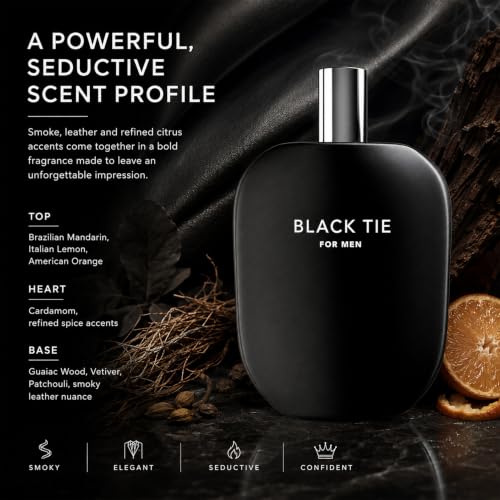 Image of Fragrance One BLACK TIE for Men 3.4 Fl Oz | Extrait de Parfum by Jeremy Fragrance, deep woody oriental scent with cardamom, guaiac wood & citrus, for formal evenings