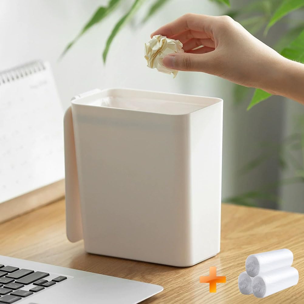 Mini Trash Can with Lid Small Desk Countertop Mini Garbage Cans Tiny Waste Basket White with 150 pcs